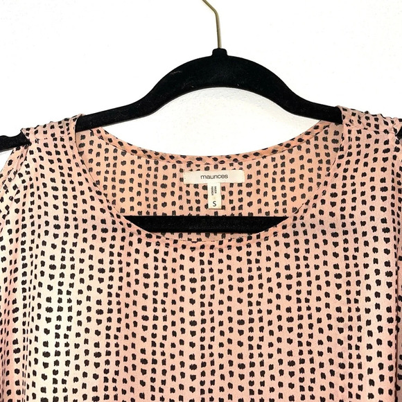 Maurices Tan & Black Dotted Cheetah Print Tie Sleeve Tunic Blouse Small Women’s - Picture 2 of 11
